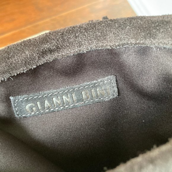 Giani Bini Dark Brown Suede Leather  Fringed Wedge Mid Calf Boot 8.5M - Picture 6 of 12